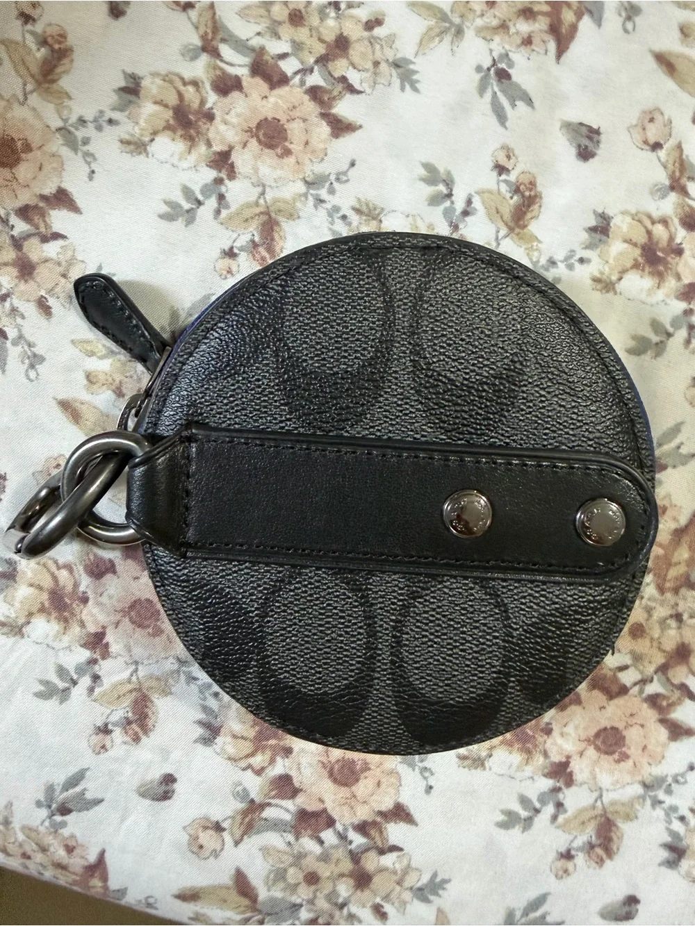 Coach Black Signature Round Coin Pouch